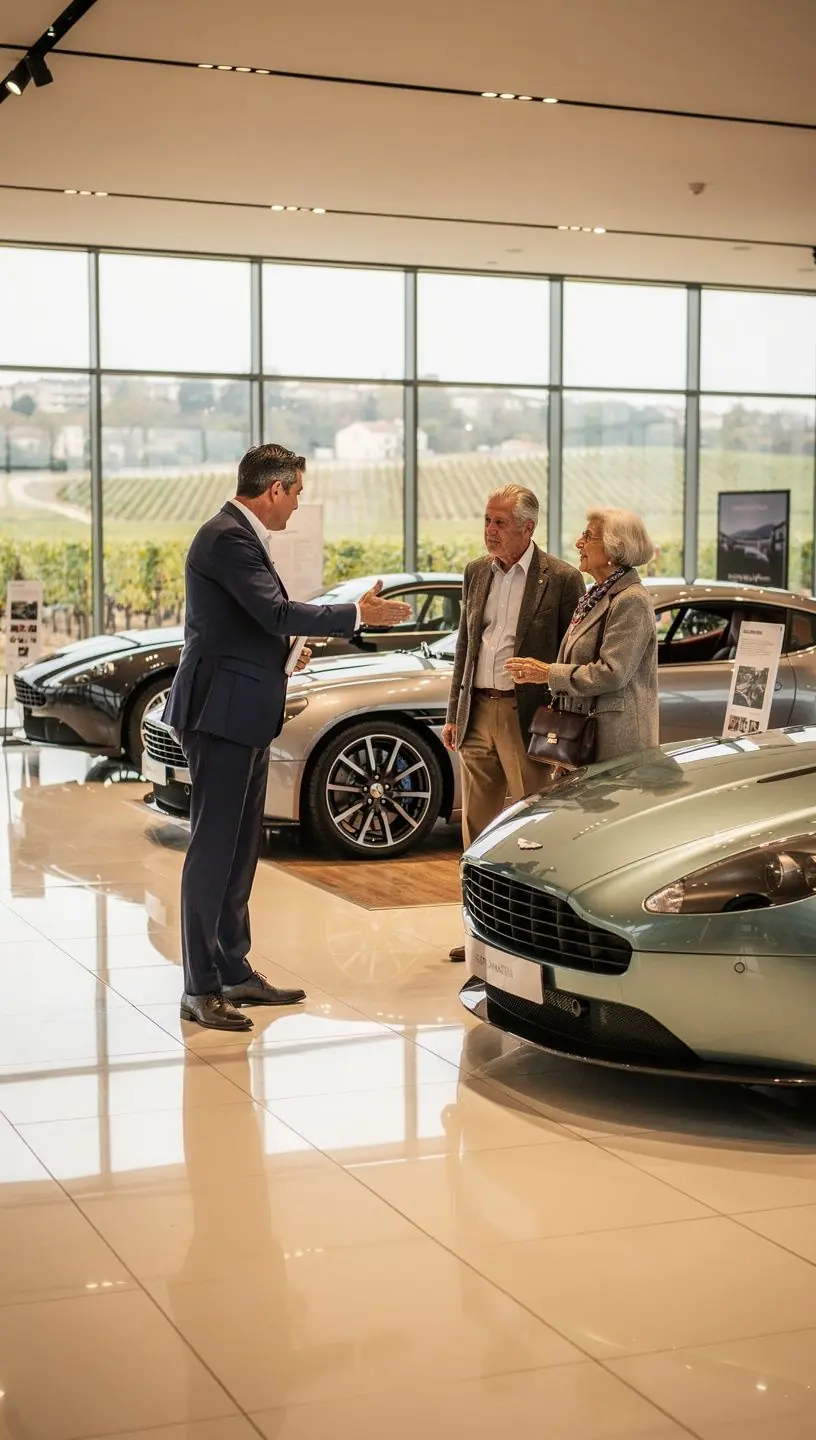 Consultation personnalisée entre un client et un conseiller professionnel dans un centre de services automobiles premium